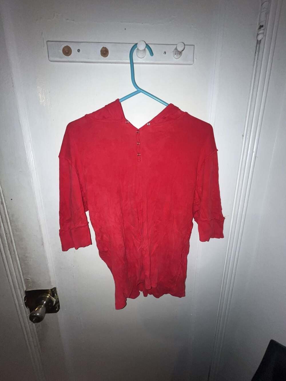 Red Linen Short Sleeve Blouse Shirt Size L